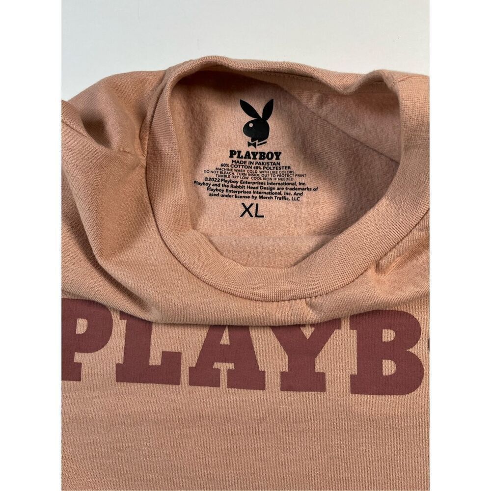 PLAYBOY Logo Front and Back Sweatshirt Crewneck Peach Oversized Women's XL EUC - Picture 4 of 8